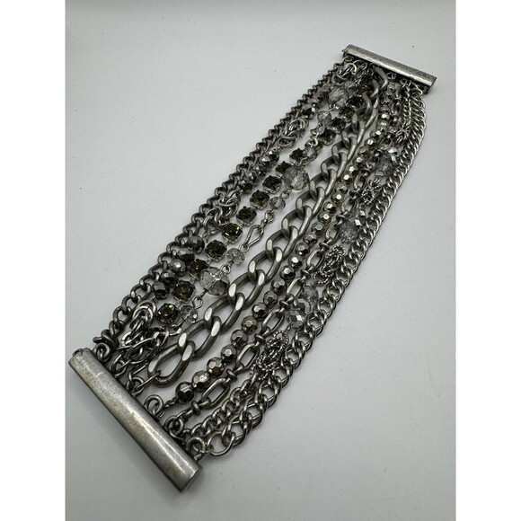 9 Multi Strand Magnetic Bracelet 7.25” x 1.75” Wide Crystal Link - Picture 1 of 6